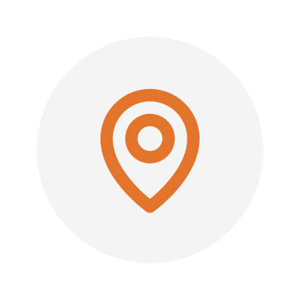 Orange map pin icon on white background.