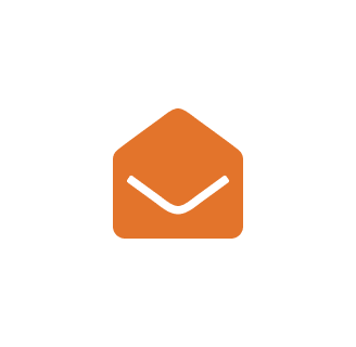 Orange envelope icon on circular background.