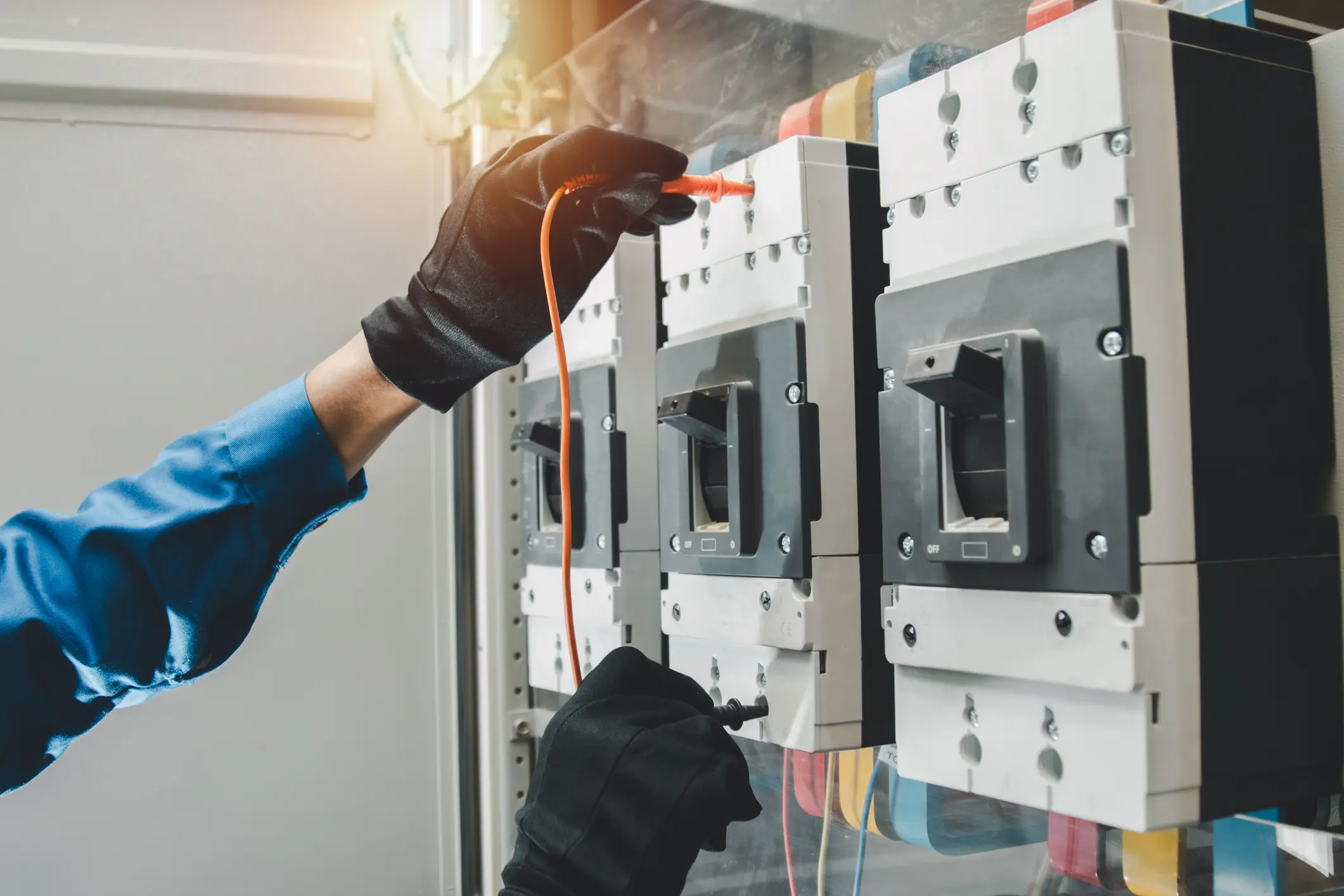 Electrical equipment maintenance service engineer Engineers carry AC voltmeters to check voltage at breaker terminals and inspect switchgear.