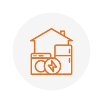 House with appliances and energy symbol.